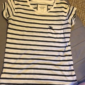 Abercrombie white and black striped pocket tee
